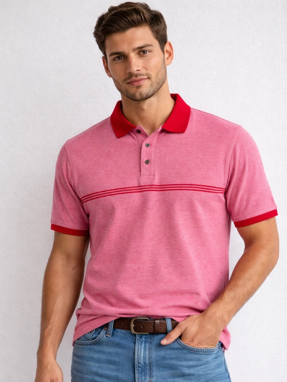 Consensus Red 3 Button Polo Collar Short Sleeves Men's Size L EUC